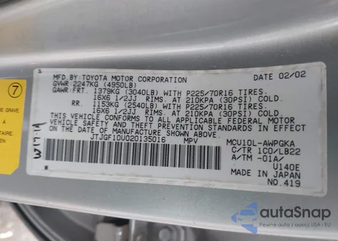 2002 Lexus Rx 300 z USA, uszkodzony, nr VIN JTJGF10U020135016